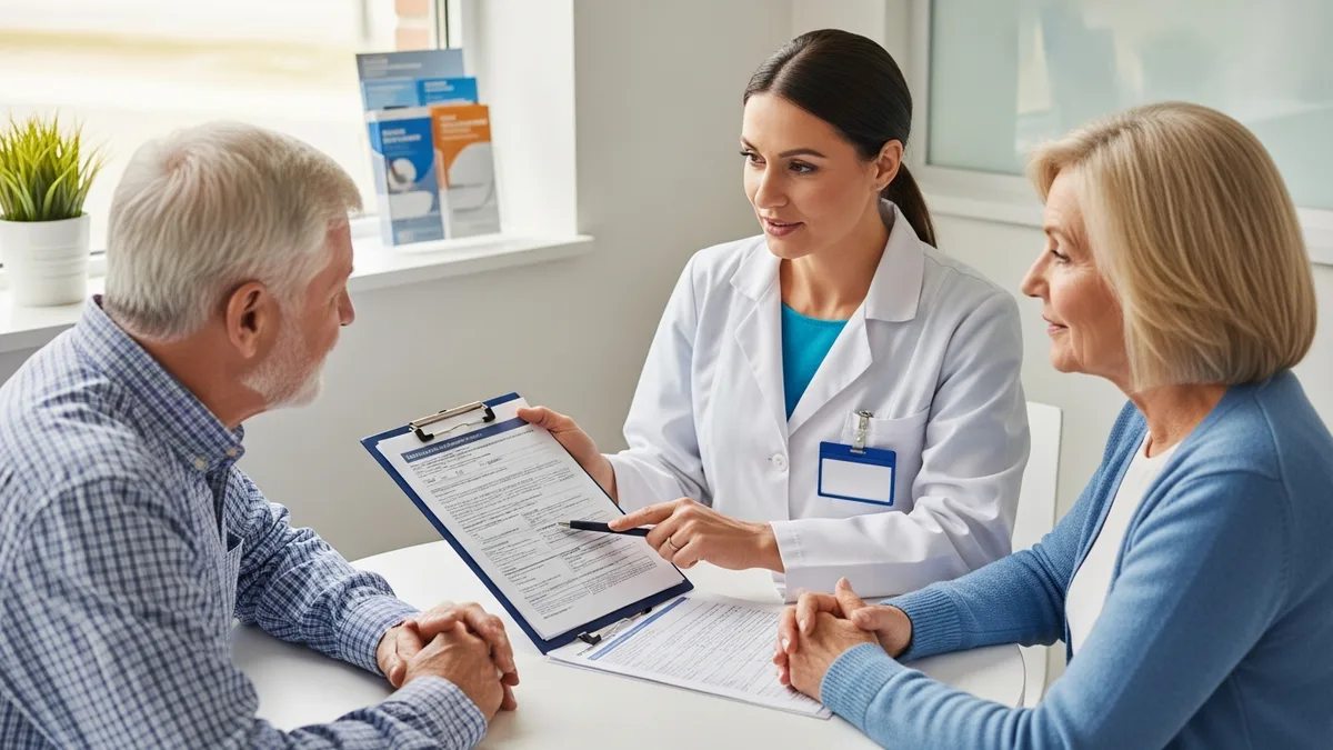 Pharmacist reviewing Medicare plan options with a senior couple